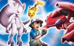 Genesect, Mewtwo, Pikachu, And Ash Wallpaper