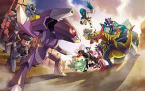Genesect Standoff With Other Pokemon Wallpaper