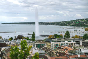 Geneva Lakefront Cityscape Jetd Eau Wallpaper