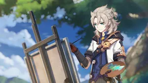 Genshin Impact Albedo In Action, Unleashing His Elemental Power Wallpaper