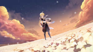 Genshin_ Impact_ Character_ Under_ Starry_ Sky Wallpaper