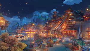 Genshin_ Impact_ Liyue_ Harbor_ Night_ Scene Wallpaper
