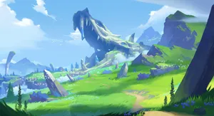 Genshin_ Impact_ Majestic_ Mountain_ View Wallpaper