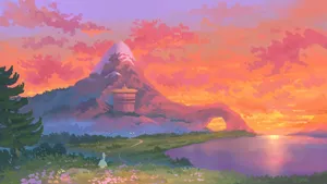 Genshin_ Impact_ Mountain_ View_at_ Sunset Wallpaper