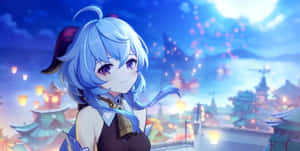 Genshin Impact's Ganyu Standing In The Magical World Of Liyue Harbour Wallpaper