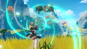 Genshin Impact's Jean Gracefully Wielding Her Sword In Combat. Wallpaper