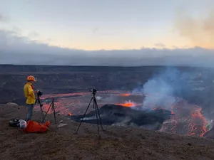 Geologist At Kilauea Volcano Wallpaper