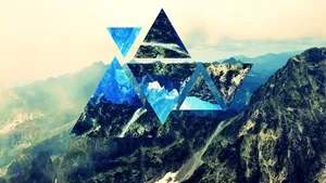 Geometric Polyscape Featuring Three Sharp-edged Stone Triangles Off A Snow-capped Mountain. Wallpaper