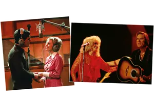 George Jones Tammy Wynette Singing Together Collage Wallpaper