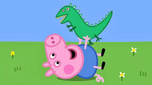 George With Mr. Dinosaur On A Peppa Pig Tablet Wallpaper