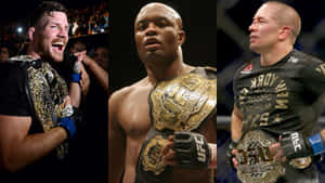 Georges St-pierre With Bisping And Silva Collage Wallpaper