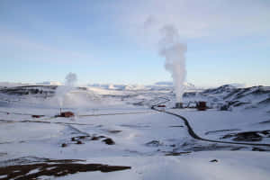 Geothermal Plantin Snowy Landscape Wallpaper