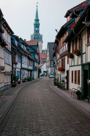 Germany Brick Road With Roses Wallpaper