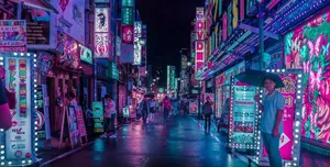 Get Lost In A Classic Japanese Neon Landscape Wallpaper