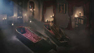 Get Ready For A Frighteningly Fun Halloween Night With This Spooky Coffin Wallpaper