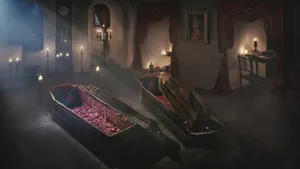 Get Ready For A Frighteningly Fun Halloween Night With This Spooky Coffin Wallpaper