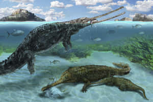 Gharials_ Swimming_ Underwater Wallpaper