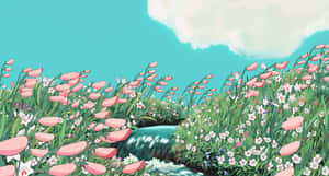 Ghibli Inspired Floral Meadow Wallpaper