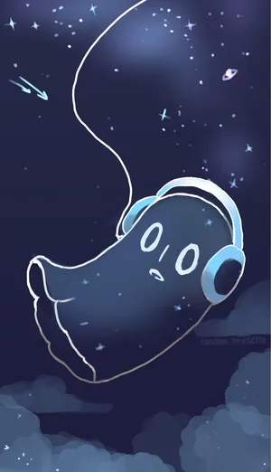 Ghost With Headphones Indie Phone Wallpaper