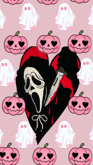 Ghostface Pink Pumpkinsand Ghosts Pattern Wallpaper