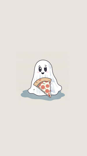 Ghostly Pizza Snack Cute Spooky Wallpaper