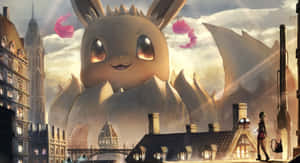 Giant Eevee Fantasy Cityscape Wallpaper