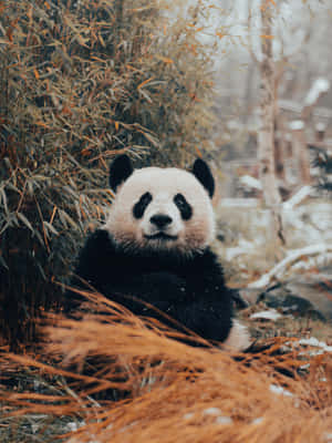 Giant Panda Bamboo Behind Wallpaper