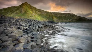 Giant's Causeway Rocks And Mountain Wallpaper