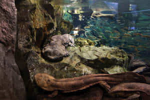 Giant Salamander Resting Underwater Wallpaper