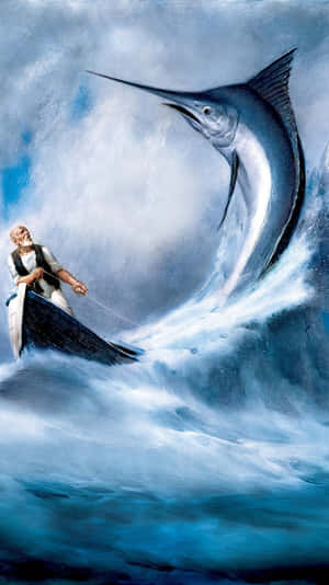 Giant Swordfishand Fisherman Artwork Wallpaper