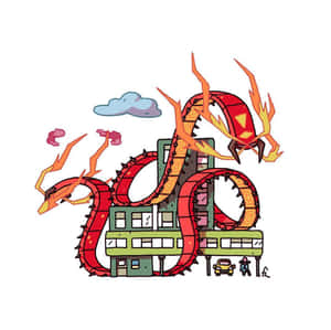 Gigantamax Centiskorch On Building Wallpaper