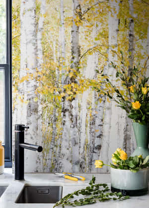 Gilded Walls Of The Elegant Bathroom Wallpaper