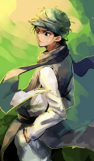 Ging Freecss Pondering Over A Scenic Background Wallpaper