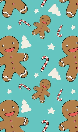 Gingerbread Candy Cane Pattern Wallpaper