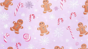 Gingerbread Candy Cane Pattern Wallpaper