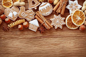 Gingerbread Cookiesand Spiceson Wooden Background Wallpaper