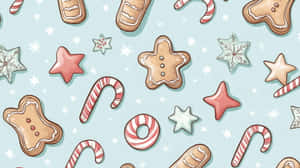 Gingerbreadand Candy Cane Pattern Wallpaper