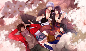 Gintama Characters Enjoying Sakura Blossoms Wallpaper