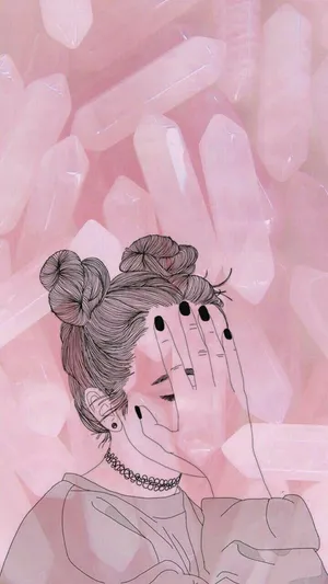 Girl Aesthetic Pink Graphic Sketch Wallpaper