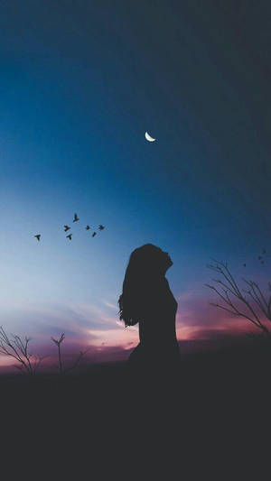 Girl Aesthetic Silhouette Beneath Dawn Wallpaper