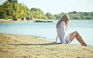 Girl Alone At The Beach Wallpaper