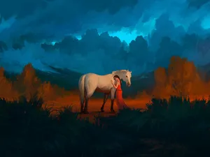 Girl And Horse Friends Art Wallpaper