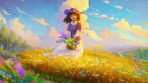 Girl Anime Cutting Flowers Wallpaper