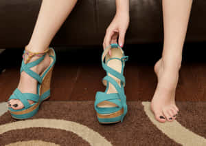 Girl Feet Blue Wedge Sandals Wallpaper