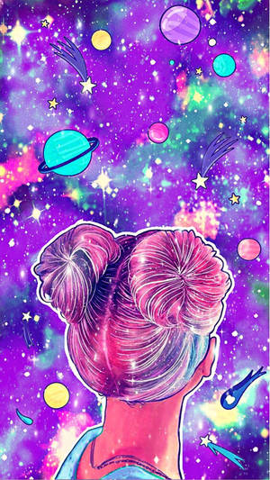 Girl Gazing On Cute Galaxy Wallpaper