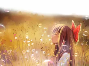 Girl In Field With Bubble Anime Wallpaper