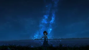 Girl In Meadows Anime Night Sky Wallpaper
