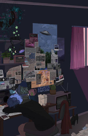 Girl Napping Inside Her Study Room Wallpaper