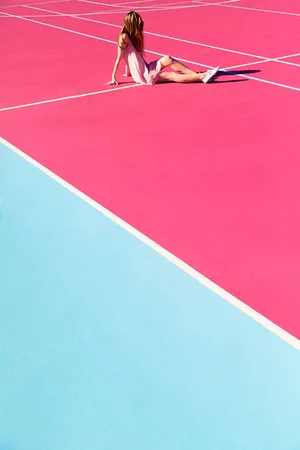 Girl On Pink Blue Court Wallpaper