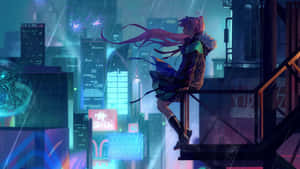 Girl On The Edge Night Anime Wallpaper